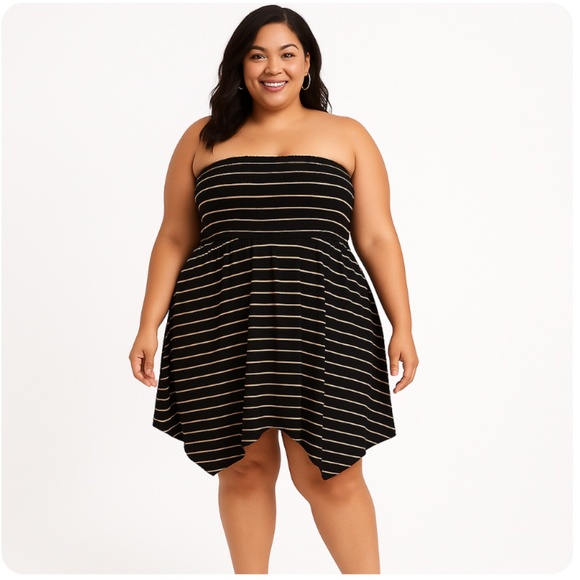 TORRID Black and Coral Stripe Mini Shark Bite Handkerchief Dress Size 6X - Picture 1 of 12